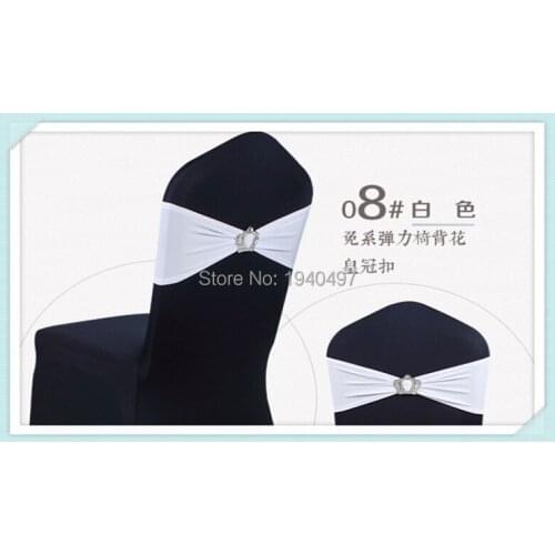 15 x 35CM 100PCS White Color Lycra Spandex Chair Back Supplies Bunquet Wedding Party Sash Band with Crown Buckle Decor CR-91