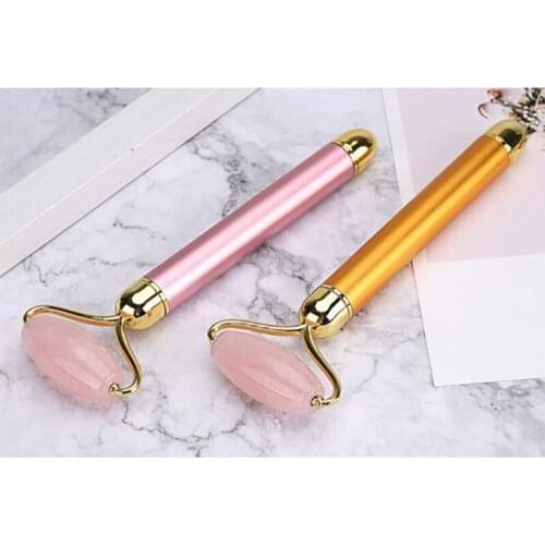 2 In1 Electric Vibrating Natural Rose Quartz Jade Roller Face Lift Remove Eye Pouch Crystal Jade Stone Facial Massage Tool