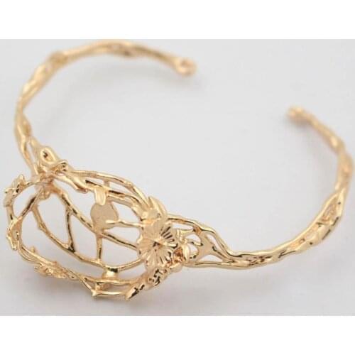 5pcs Flower Leaf Vine Branch Bracelet Bangle 16x22mm Cabochons Bases Metal Gold Color Jewelry Accessoies Women Open Cuff Bangle