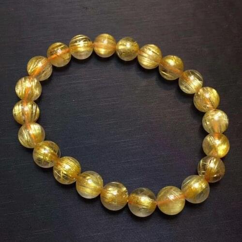 Genuine Brazil Natural Gold Rutilated Quartz Clear Round Beads Bracelet 8.5mm Women Men Fashion Wealthy Stone AAAAAA