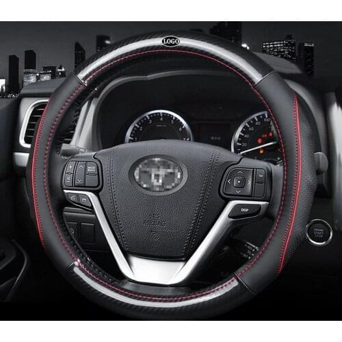 Car Carbon Fiber Leather Steering Wheel Covers Interior Accessories 38cm for Toyota CHR Vios Yaris Camry Corolla Car Styling