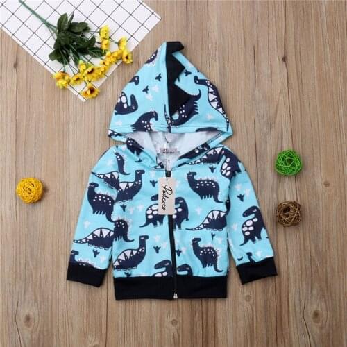 1-6Y Newborn Kid Baby Boys Dinosaur Hooded Warm Sweatshirt Coat Hoodies Costume Blue Clothes