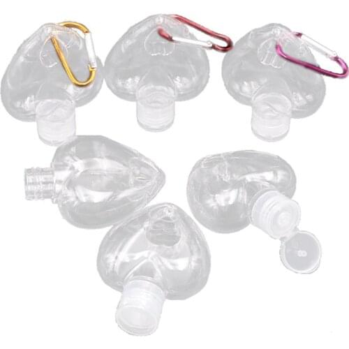 5Pcs 50ml Reusable Portable Heart Alcohol Spray Bottle Hand Sanitizer Travel Small Size Holder Hook Keychain Carrier