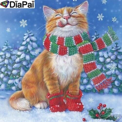 DIAPAI Square Round Drill 5D Diamond Painting Environmental Crafts Full Diamond Embroidery "Cat snow scene" Home decor A26775