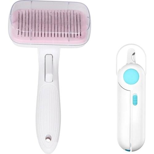 Free Gift Pet Comb One-key Self Cleaning Curved Needle Pet Hair Remover Brush For Long Short Hair Dogs Cats Pet Grooming Tools