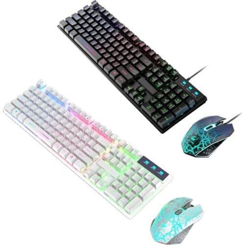 LED Gaming Keyboard and Mouse Set T13 Rainbow Backlit USB Wired RGB Backlit Ergonomic Mechanical Feeling Keyboard