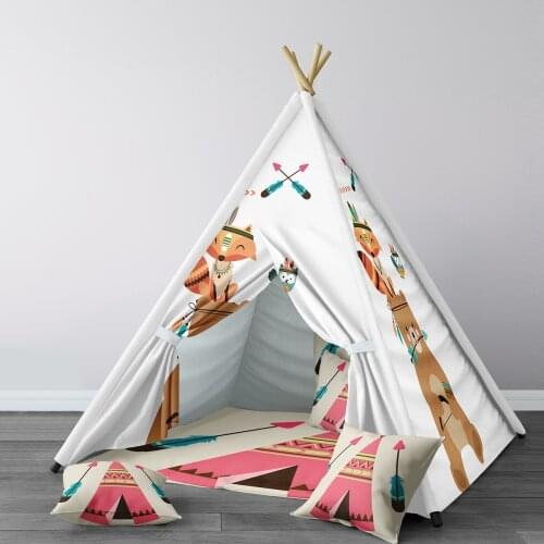 Play Tent for Kids Wigwam Portable Indoor Playground Tents Children Bedrooms Wild Western Animal Red Model 053