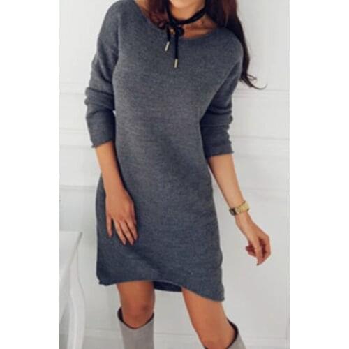 ITFABS Newest Arrivals Fashion Hot Women Long Sleeve Solid Simple Style Jumper Female Ladies Grey Loose Tunic Bodysuits