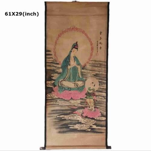 Exquisite Chinese Antique picture collection Imitation ancient SongZi GuanYin Wall Art Solid Wood Scroll Paintings