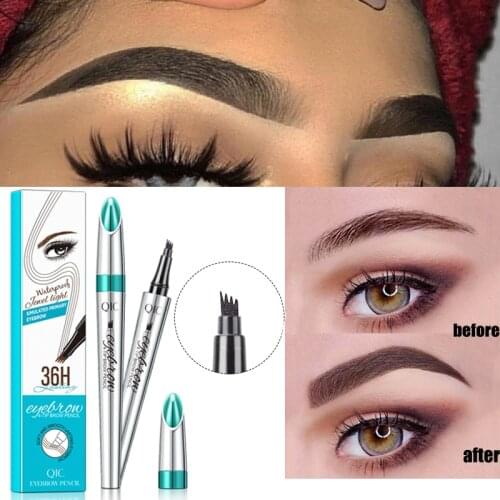 3 Color Eyebrow Pencil 4 Eyebrow Fork Point Long-lasting Cosmetic Tattoo Pen Waterproof Easy To Wear Dark Brown Eyebrows Pencil