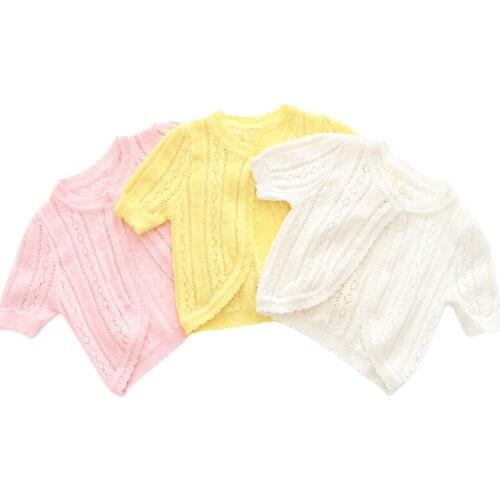 Girls Cardigan Short-Sleeved Jacket Thin Summer Children Shawl Coat Baby Child Sweater Shawl Cardigan Casual Knit Jacket Girls