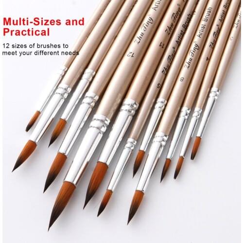 12pcs Pointed Tip Brushes Paint Brushes Set Kit Round with Nylon Hair for Artist Acrylic Aquarelle Gouache Painting