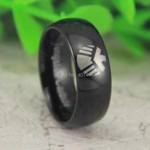 Free Shipping USA UK Canada Russia Brazil Hot Sales 8MM Shiny Black Dome Marvel Agents of Shield Mens Wedding Tungsten Ring