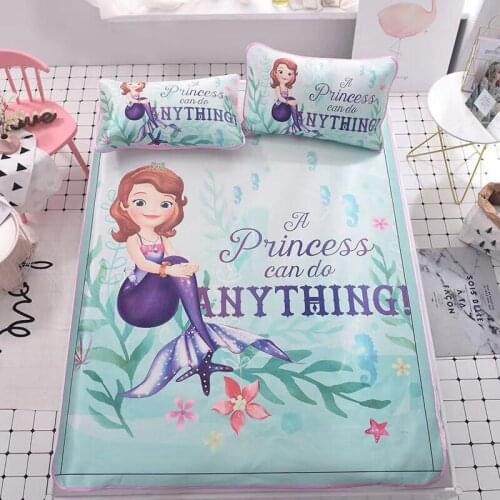 Disney Sofia Mermaid Princess Summer Sleeping Bed Mat Washable Topper Sheet Ice Silk Kids Girls Mattress Protector Cover Set