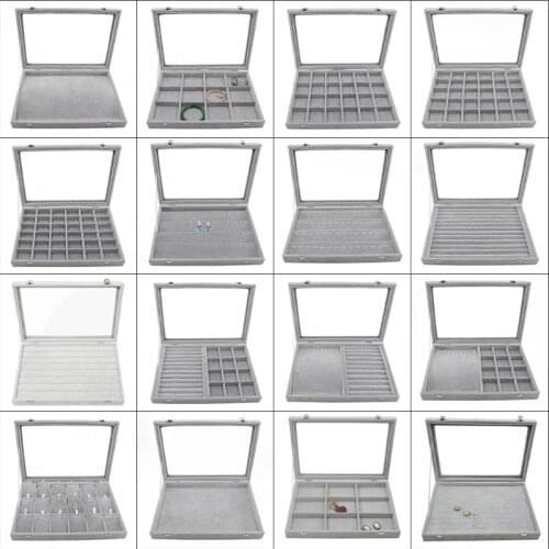 Transparent Lid Velvet Grid Jewelry Tray Stackable Display Display Showcase Lockable Storage Storage Box,24 Grids Tray