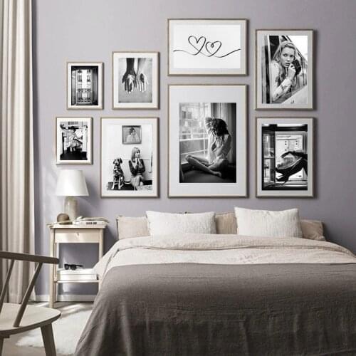 Fashion Black and White Photography Poster Home Decor Wall Art Canvas Painting Window Lady Figure Print for Girl Dormitory Decor