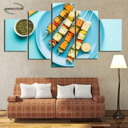 Frameless Barbecue Delicious Food Canvas Print Painting Wall Art Modular Picture Home Decor 5 Pieces/Set Printing