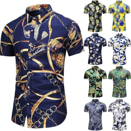 Mens clothing Fashion Mens Short Sleeve Beach Hawaiian Shirts Cotton Casual Floral Shirts Regular Plus Size 7XL