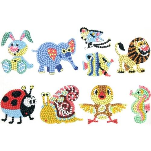 9Pcs Animal 5D Diamond Painting Stickers Mini Pattern Diamond Mosaic Embroidery Cross Stitch Sticker Kids Gift Cup Book Decor