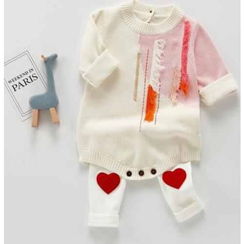 2021 New Baby Autumn Clothing Fashion Newborn Girls Sweater Baby Long Sleeve Knit Bodysuit For Girl Infant Knitted Jumpsuit