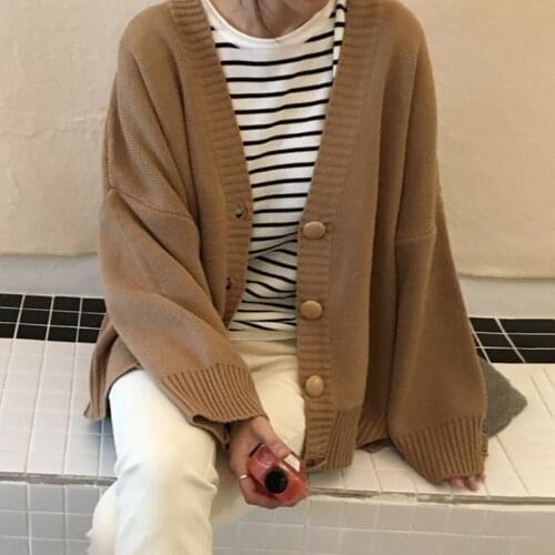 Single Breasted Sweater Women V-Neck Long Sleeve Casual Solid Loose Jumpers Oversized Outwear Korean Cardigan Vintage 2020 X307