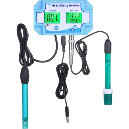 Online PH Salinity TEMP Water Quality Monitor LCD Display 3in1 Digital pH Salt Temperature Value For Aquarium Fish Tank Seawater