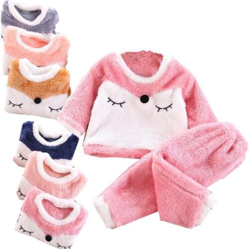 Autumn winter sleepwear Suit Baby Boy Girl Flannel pajamas Long Sleeve Sweatshirt +Pants thick warm 2Pcs Set nightgown Outfits