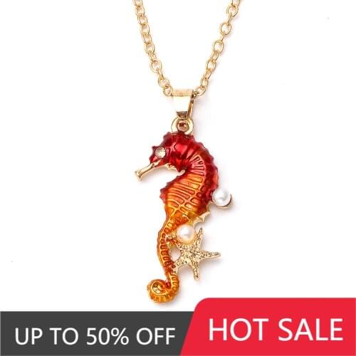 2021 New Women Fashion Seahorse Starfish Ocean Series Faux Pearl Inlaid Pendant Necklace Earrings Charms Jewelry