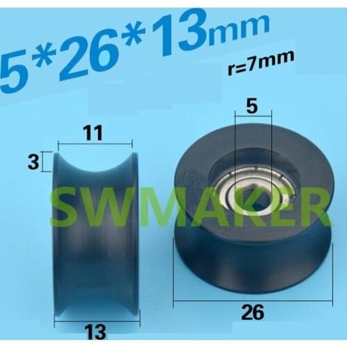 5*26*13 nylon /pom POM wrapped plastic bearings, pulley groove, U groove, 14mm diameter, take track wheel, wrap glue