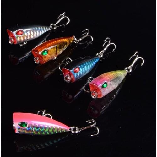 1pcs 4cm 3g Topwater Small Fishing Lures Popper Bait 5 Colors Available Bass Crnakbait Wobblers Fishing Tackle Pesca 3D Eyes