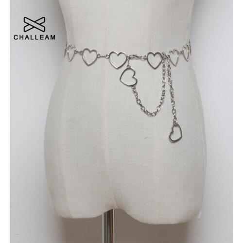 Women Fashion Heart Chain Belt Female Silver Gold Waist Dress Thin Metal Belts 110cm Long Designer Tassel Fringe Chains 137