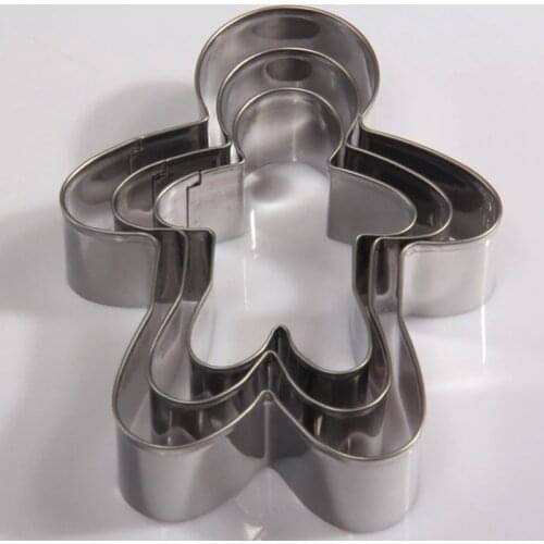 3pcs Christmas Gingerbread Man Cutters, Stainless Steel Cake Fondant Cookie Cutters, Cake Decorating Tools M-F68
