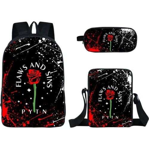 Payton Moormeier School Bags for Teenage Girls 3PCS /set 3D Print PYTN Printed Net red Bookbag Mochia 16 Inch Backpack Sac A Dos