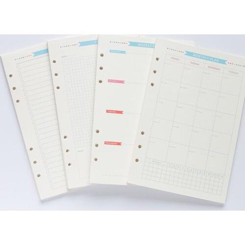 A5 A6 Refill Loose-leaf Binder Inside Page To Do/Weekly/Monthly/Grid Agenda School Stationery