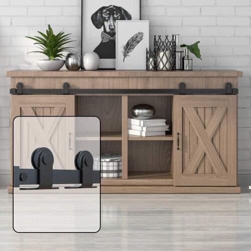 JACHOR 24'' to 72'' Super Mini Cabinet Hardware T-Shaped Sliding Barn Door Hanging System for Double Door