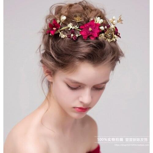 Hot sale Traditional Chinese Wedding Hair Accessories Vintage Red Crystal Rhinestone Bridal Hair Combs Bride Tiaras supplies