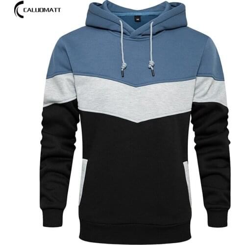 Mens Fashion Patchwork Hoodies 2021 New Hooded Sweatshirts Autumn Men Thick Fleece Hooded Pullover Streetwear Sweatshirt Tops