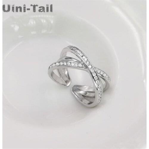 Uini-Tail hot new 925 sterling silver Korean fashion double twist opening ring simple micro-inlaid fashion trend jewelry GN387