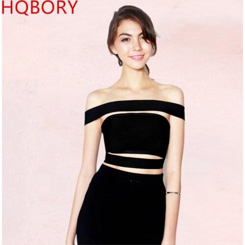 Crop Bandage Top Slash Neck Off The Sholder High Quality Elastic Knitted Women Sexy New Fashion 2019