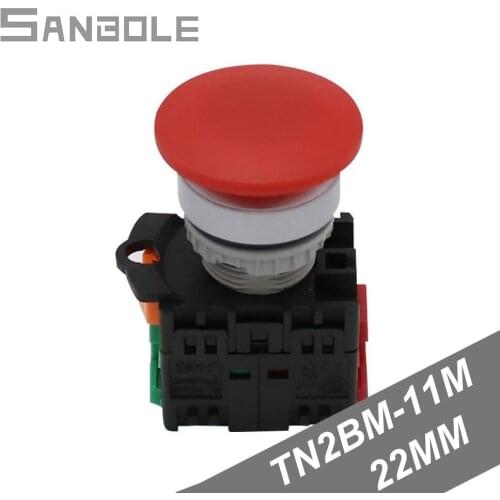 Push Button Switch TN2BM-11M Mushroom Head Reset Momentary Start Open Hole 22mm Red/Green 1NO1NC Combination