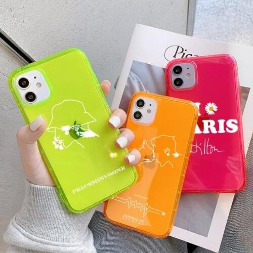 INS Colorful Fluorescent Solid Color Phone Case For iPhone 12 11 Pro X XS Max XR 7 8 Plus Cute daisy Neon Soft clear Cover Coque