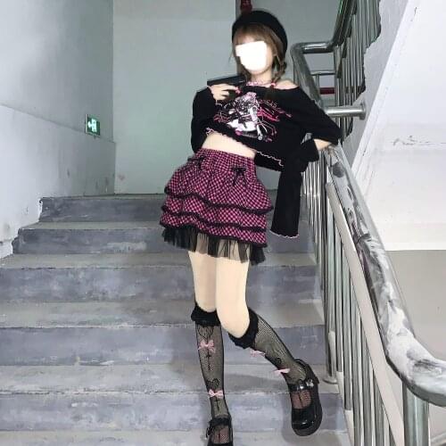 New Summer Japanese Harajuku Style Girls Pink High Waist Bow Stitching Skirts Sweet Lolita Mini Cake Skirts Kawaii Hot Girl Suit