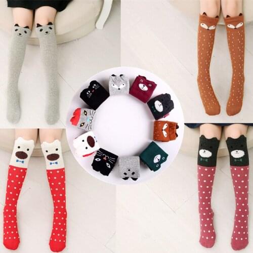 1 pair child middle-tube and cotton straight-plate three-dimensional ear cat cartoon girl over-knee sock