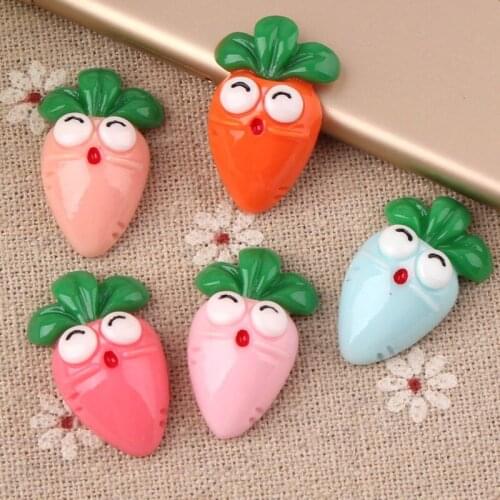 18*28mm Kawaii Resin Cabochon Flatback Cute Vegetable radish Clay Beads Charms material Ornament Girl Hair Jewelry DIY 10pcs