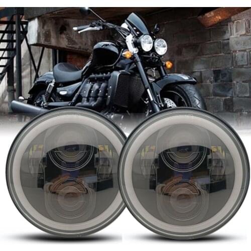 2pcs Motorcycle 5-3/4" 5.75" LED Headlight Fit For Triumph Rocket 3 Thunderbird White DRL Amber Turn Signal Halo Ring