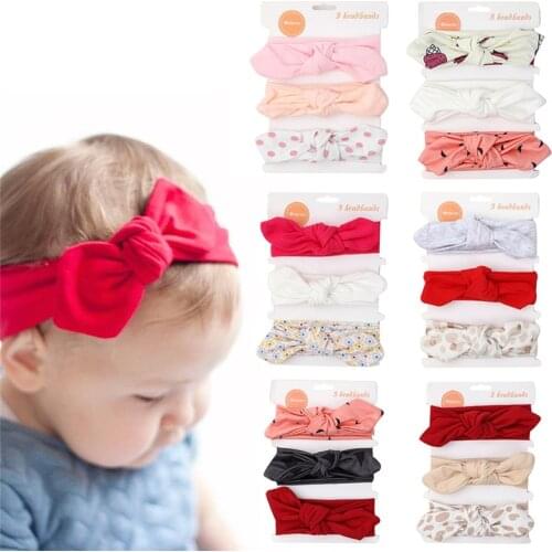 3 Pcs/Set Cute Rabbit Ear Elastic Baby Girl Headband Flower Printed Bows Kids Headbands Turban Baby Girls Hair Accessories
