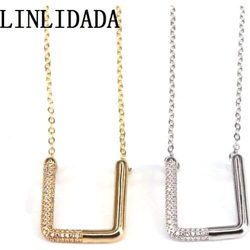 5Pcs Simple U shape collar necklace CZ Zircon gold color charm pendant DIY necklace