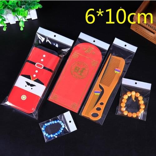 6cm*10cm Clear Self Adhesive Seal Plastic Bag OPP Poly Bag Retail Party Packaging Bag W/ Hanging Hole Wholesale 500Pcs/Lot