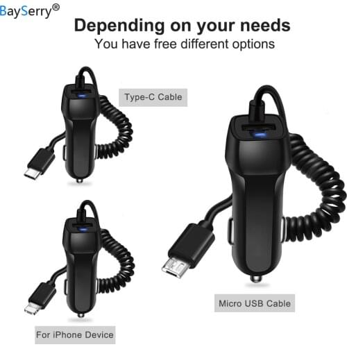 BaySerry Dual USB Car Charger Adapter 2.1A Auto Vehicle Metal Charger for iPhone 12 11 Pro for Samsung Xiaomi 8Pin Cable Car Kit
