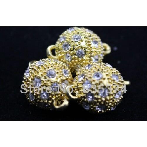 Free Shipping Jewelry DIY 50pcs 14mm Gold plated Ball Rhinestone Bracelet Necklace Magnetic Clasp,Fashion Jewelry Clasps
